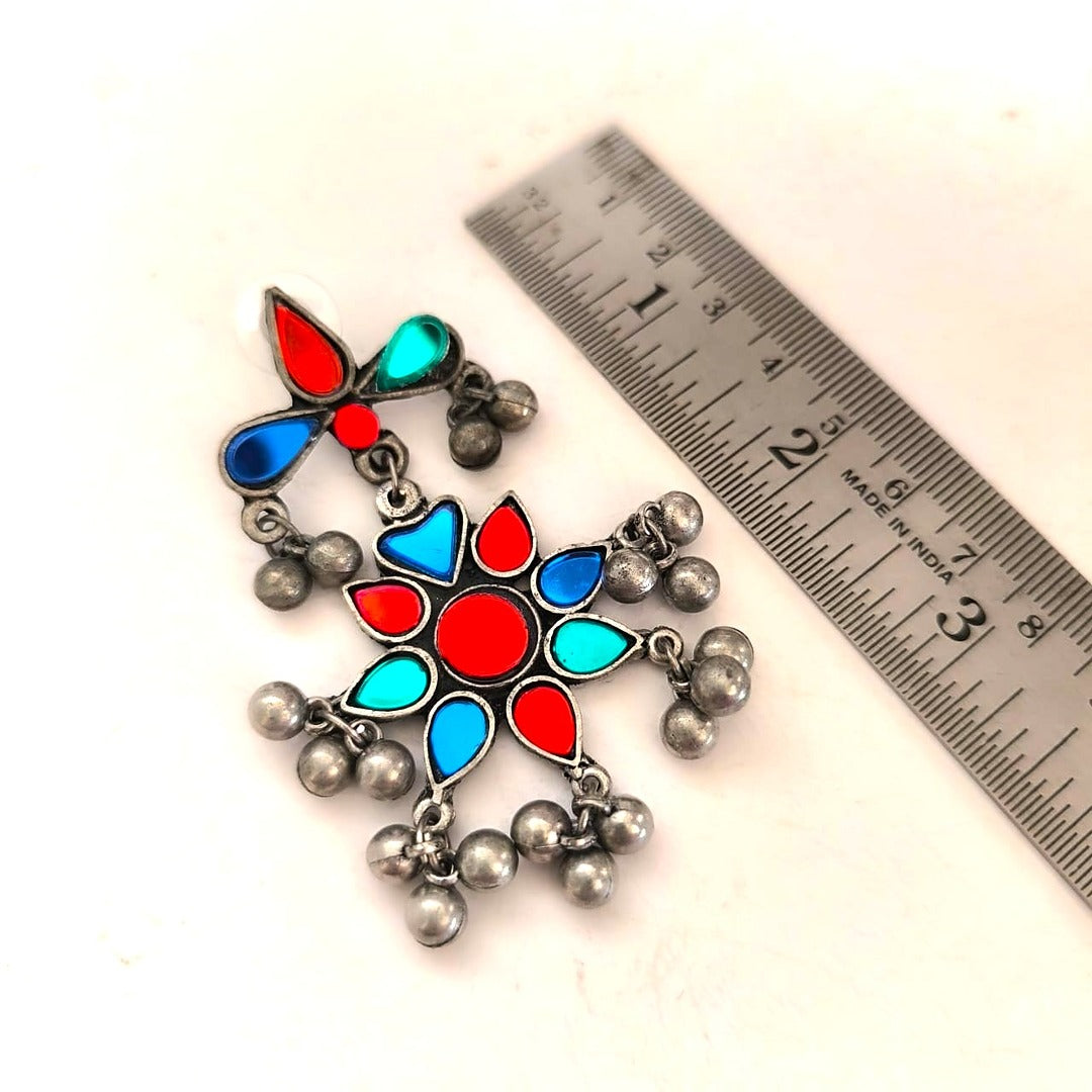 Chromatic Drops: Multicolored Silver Toned Danglers