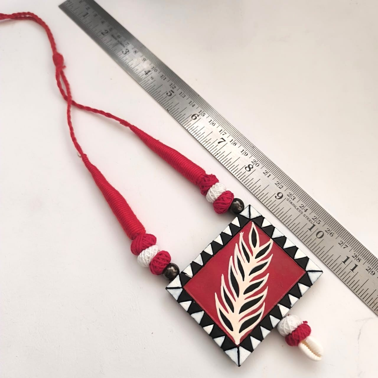 Earthen Leaf: Rectangular Handmade Teracotta Pendant and Earring Set