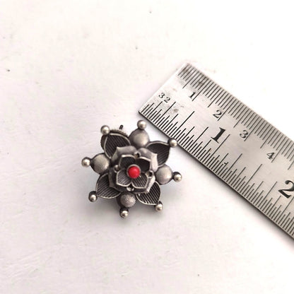 Silver Zenith: Silver Toned Coral Stone Pendant and Earring Set