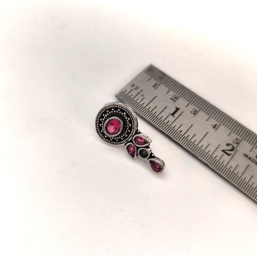 Ziva Drops: Majenta Stone Silver Toned Earring