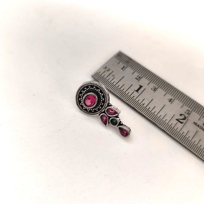 Ziva Drops: Majenta Stone Silver Toned Earring
