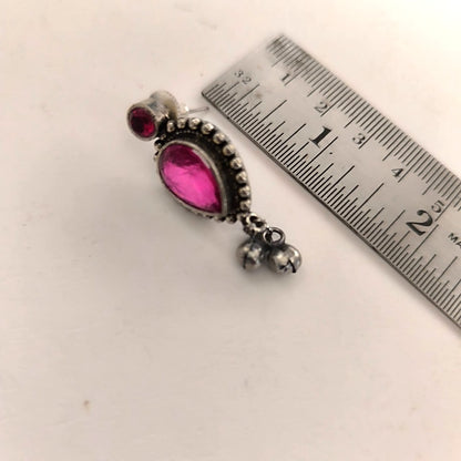 Ishya: Majenta Srone Double Layered Chain Pendant and Earring set