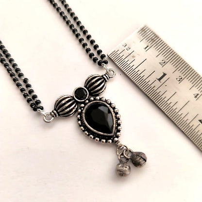 Ishya: Black Stone Double Layered Pendant and Earring set