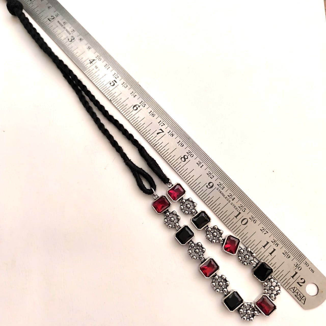 Ethnic Treasure: Black and Red Stone Necklace and Earring Set