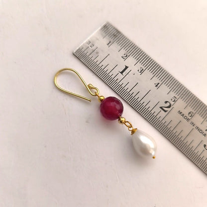 Chandni: Triple Layer Pearl and Ruby Beads Necklace and Earring Set