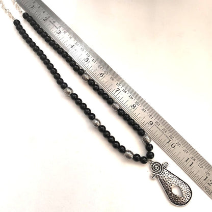 Midnight Empress: Black Beaded Necklace and Earring