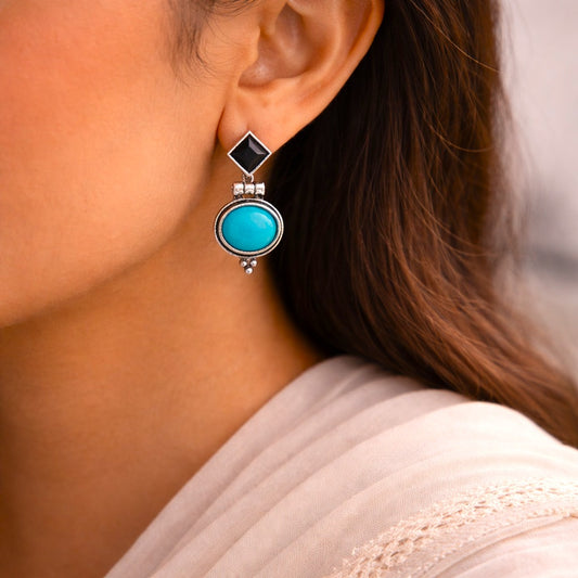 Midnight Turquoise : Silver Toned Stud Earring