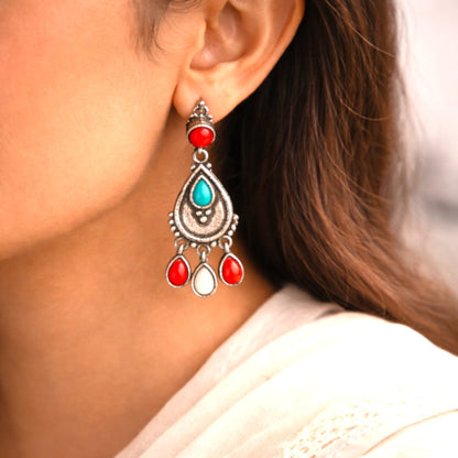 Royal Teardrop: Silver Toned Multistone Earring