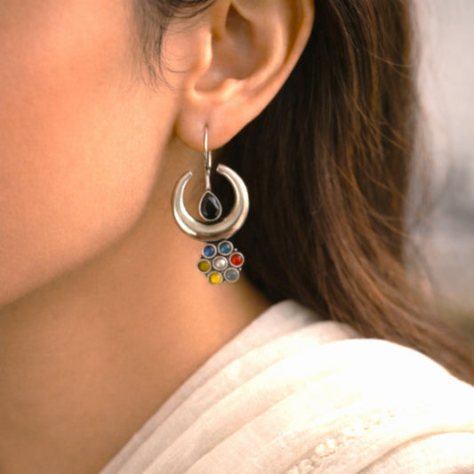 Luna Charm : Multicolor Silver Toned Earring