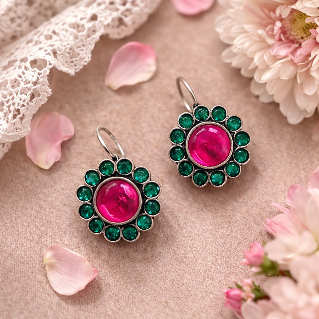 Candy Bloom: Majenta and Green Stone Earring