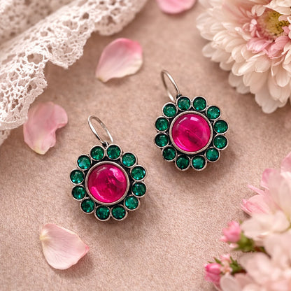 Candy Bloom: Majenta and Green Stone Earring
