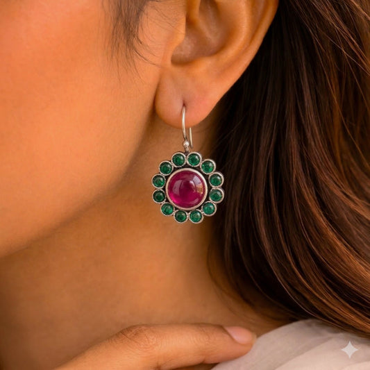 Candy Bloom: Majenta and Green Stone Earring