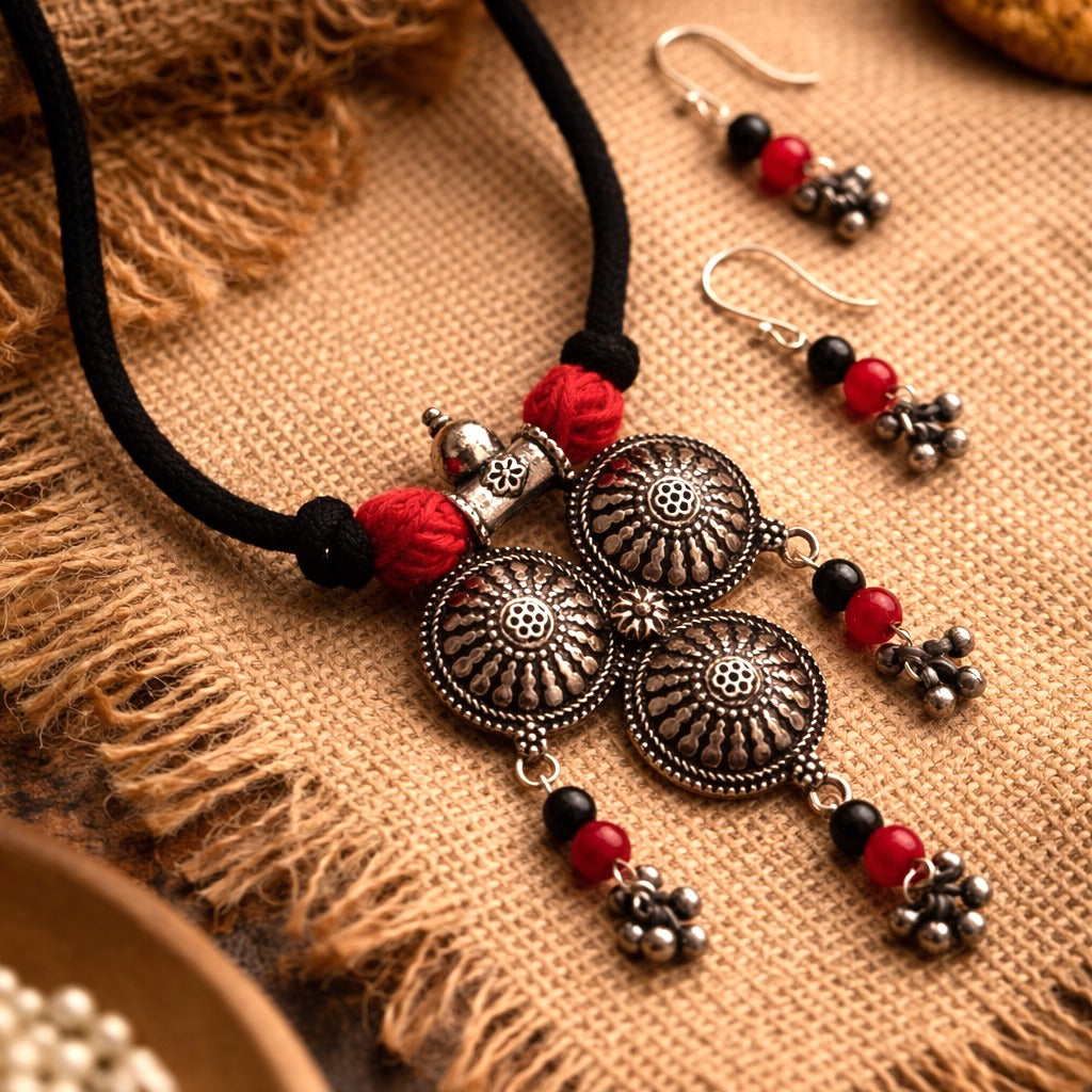 Rustic Soul: Handmade Silver Toned Pendant and Earring Set