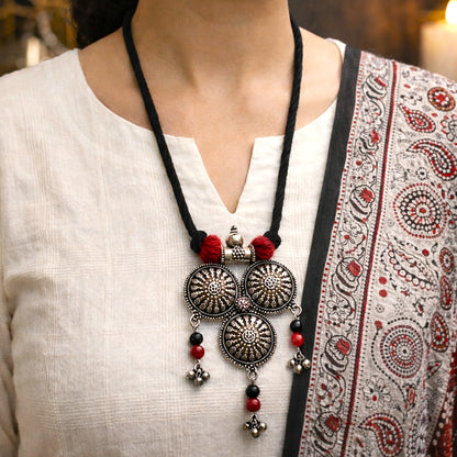 Rustic Soul: Handmade Silver Toned Pendant and Earring Set