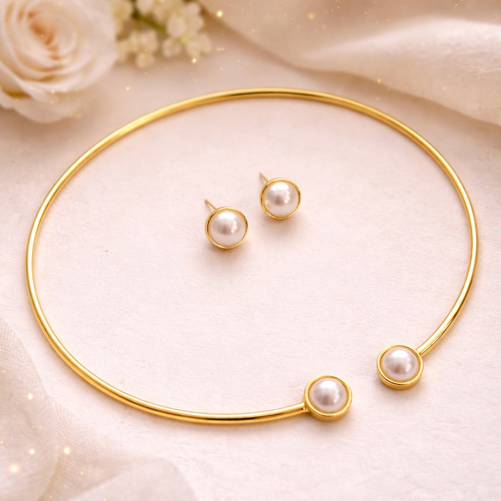Minimal Pearl Elegance Combo Set: Aurelia necklace Set with Ruhani Bracelet