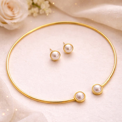 Minimal Pearl Elegance Combo Set: Aurelia necklace Set with Ruhani Bracelet