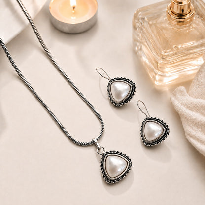 Shades & Stories: Pleasing Pearl Silver Toned Pendant and Earring Set