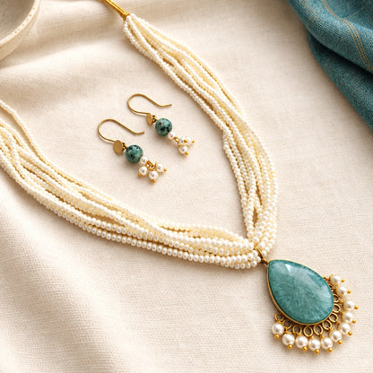 Niharika: Layered Pearl Necklace with Pendant and Earring