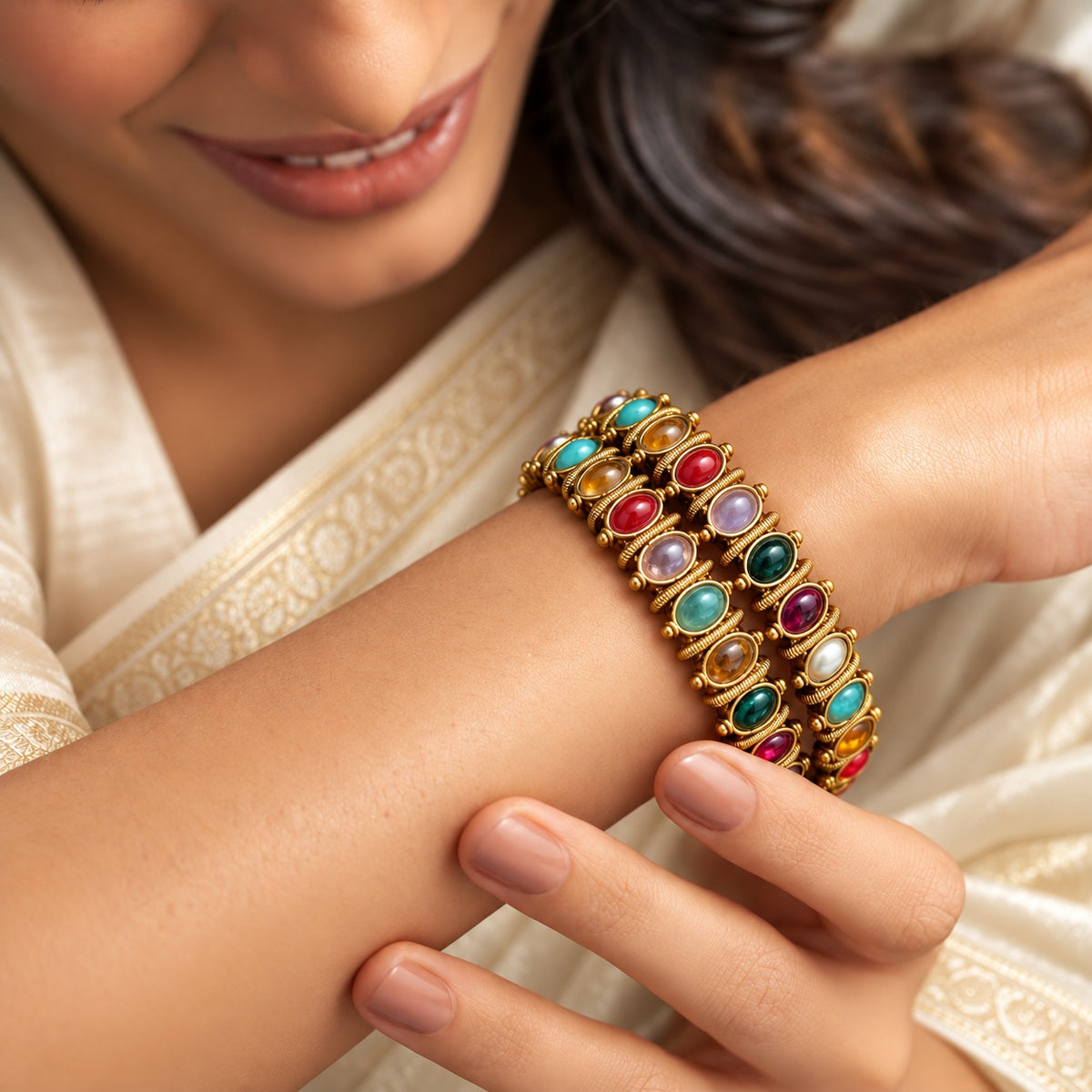 Navrangi Grace: Navaratna Stone Inspired Festive Bangles