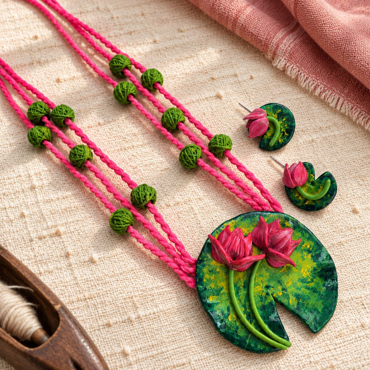 Kumud: Lotus Inspired Clay Necklace and Earring Set