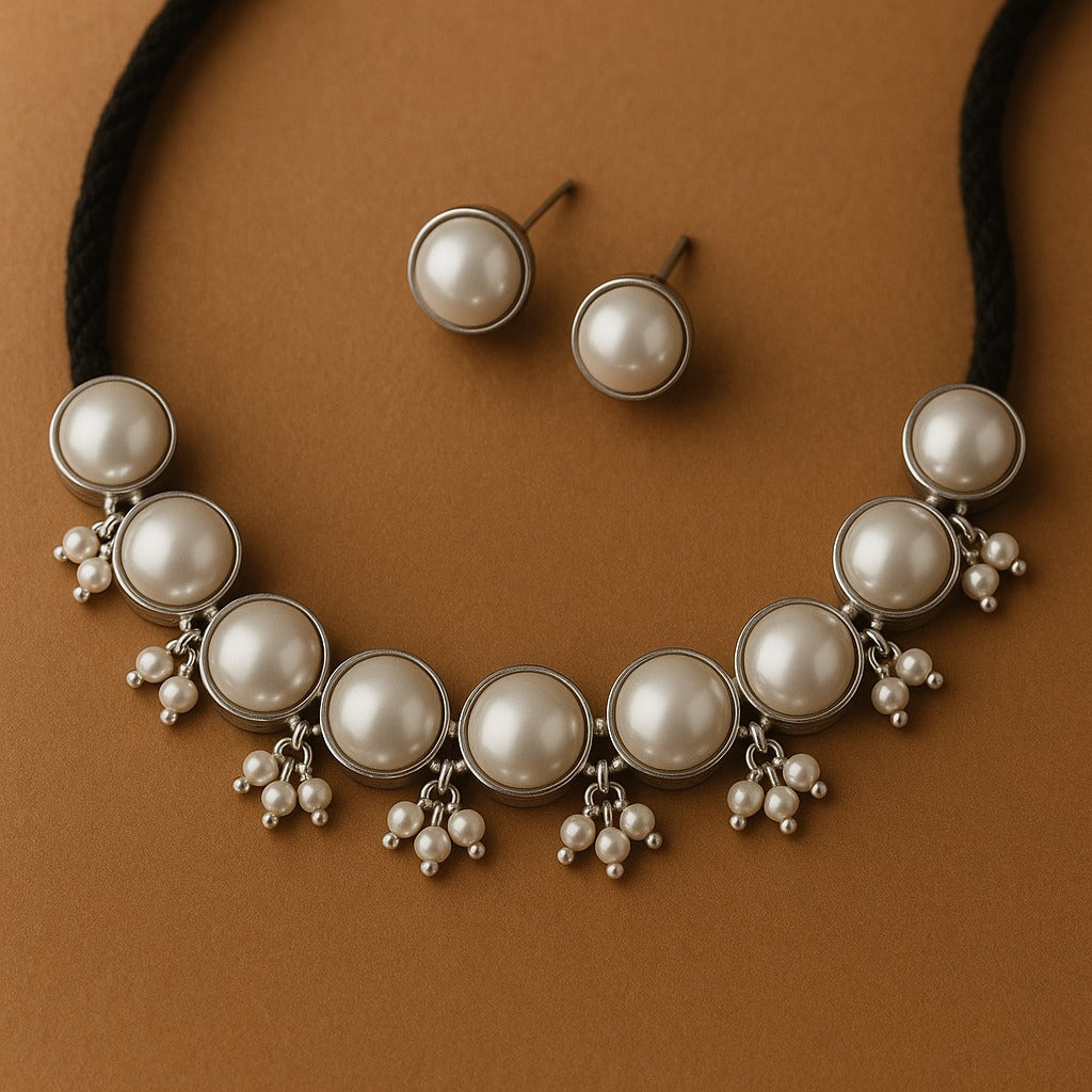 Moonlight Round Pearl Necklace with Matching Studs