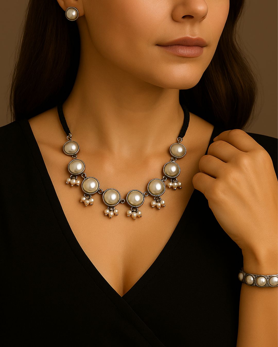 Moonlight Round Pearl Necklace with Matching Studs