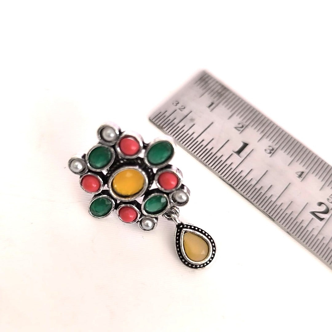 Zehra :  Multicolored Stone Studded Pendant and Earring Set