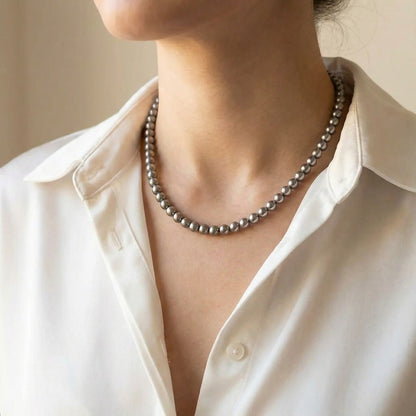 Graceful Grey Pearl Necklace and Earring Set