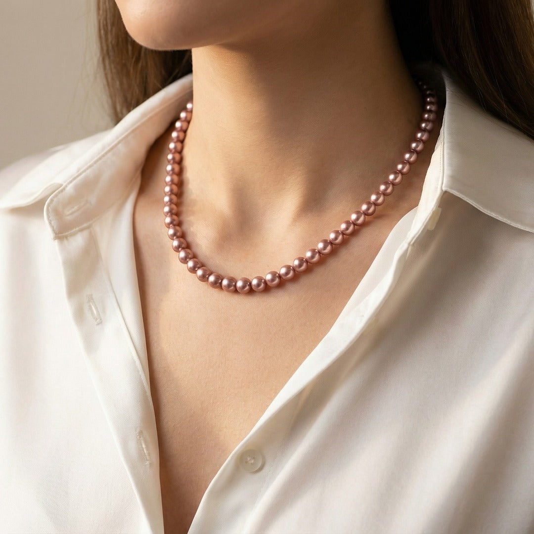 Modish Mauve Pearl Necklace and Earring Set