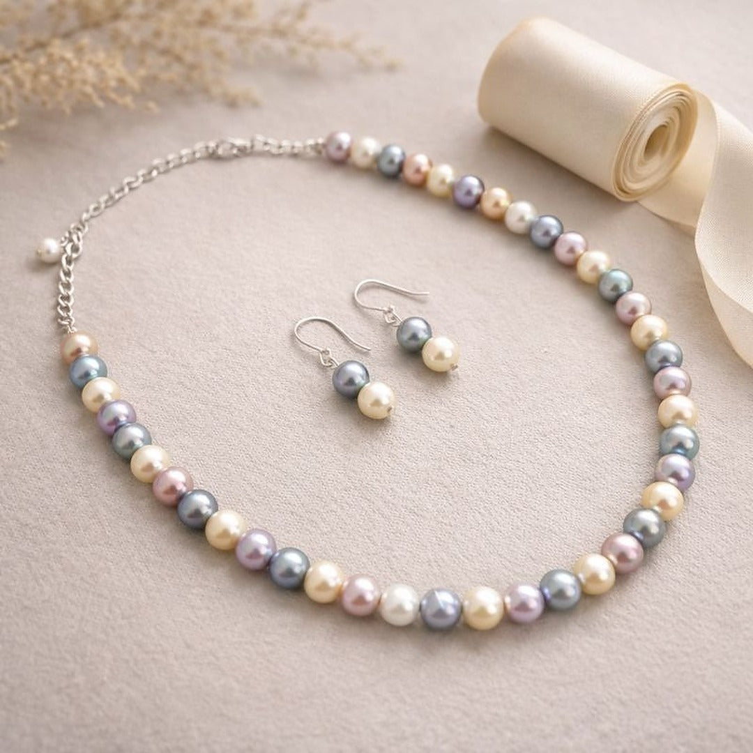 Pearl Spectrum: 5-Shade Pearl Necklace & Earring Set