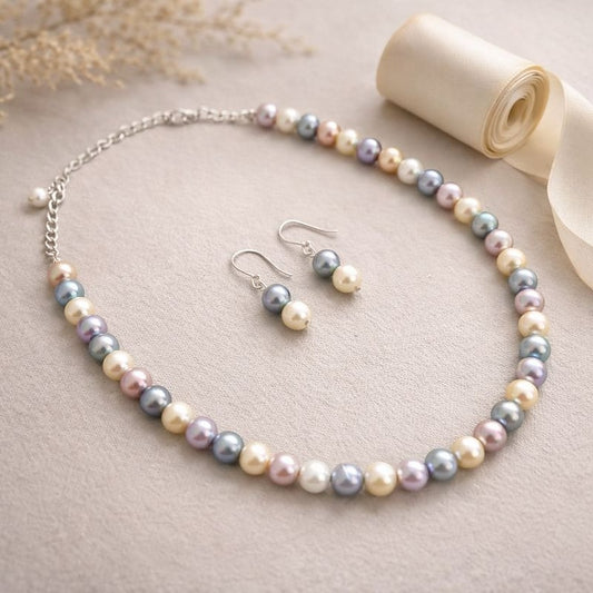 Pearl Spectrum: 5-Shade Pearl Necklace & Earring Set