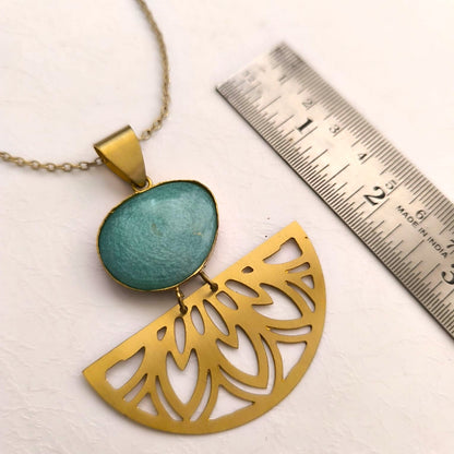 Arc and Stone : Minimalist Aqua Stone Pendant Set