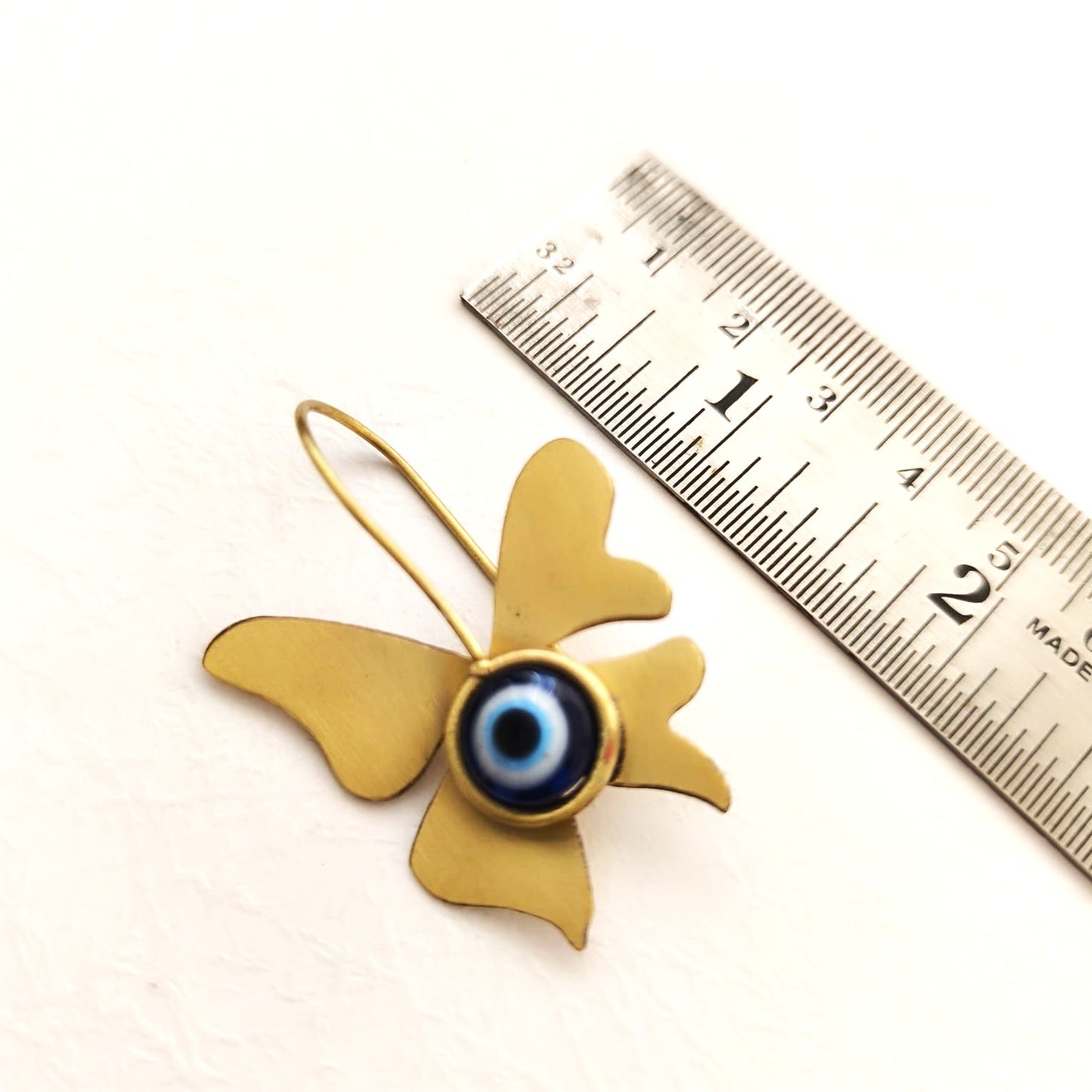 Astra Wings: Brass Evil Eye Butterfly Earring