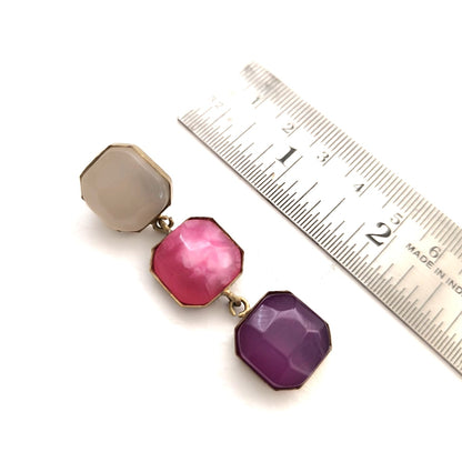 Evara: Tri Color Stone Brass Earrings