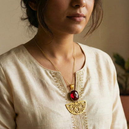 Arc and Stone : Minimalist Ruby Stone Pendant Set