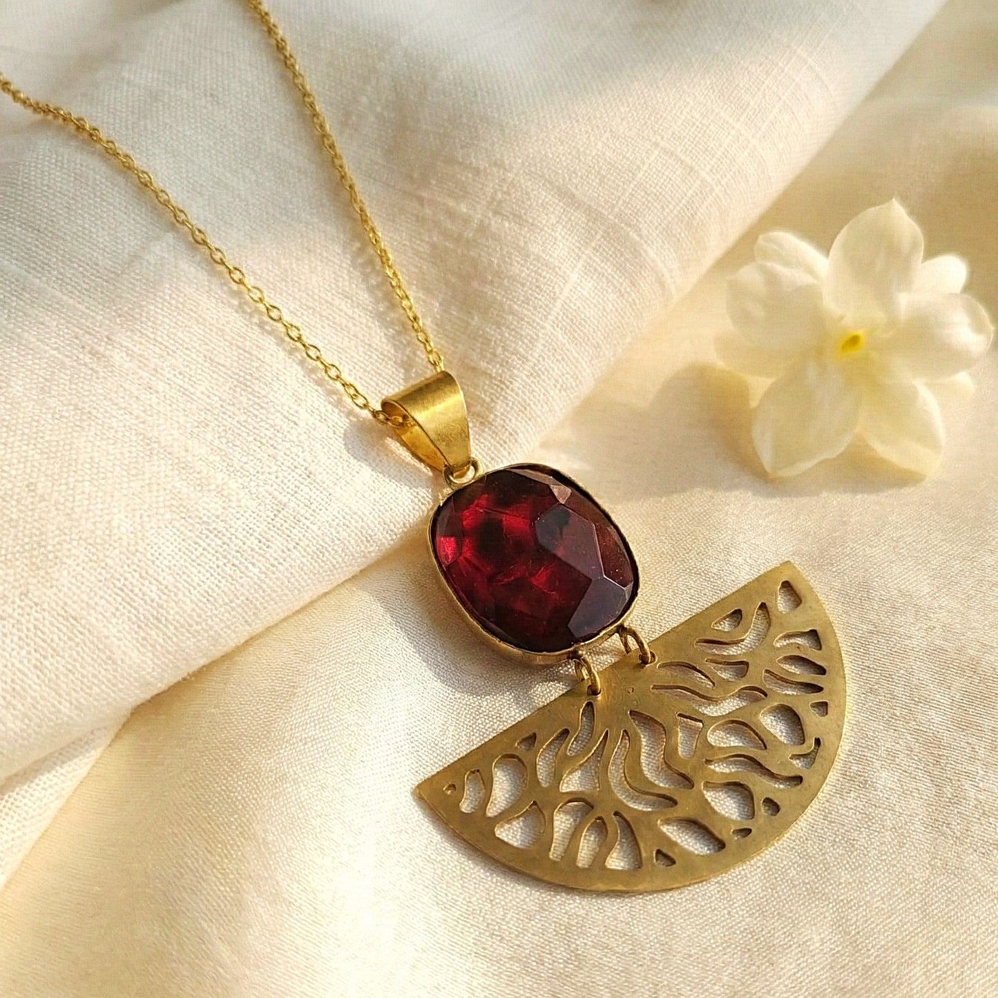 Arc and Stone : Minimalist Ruby Stone Pendant Set