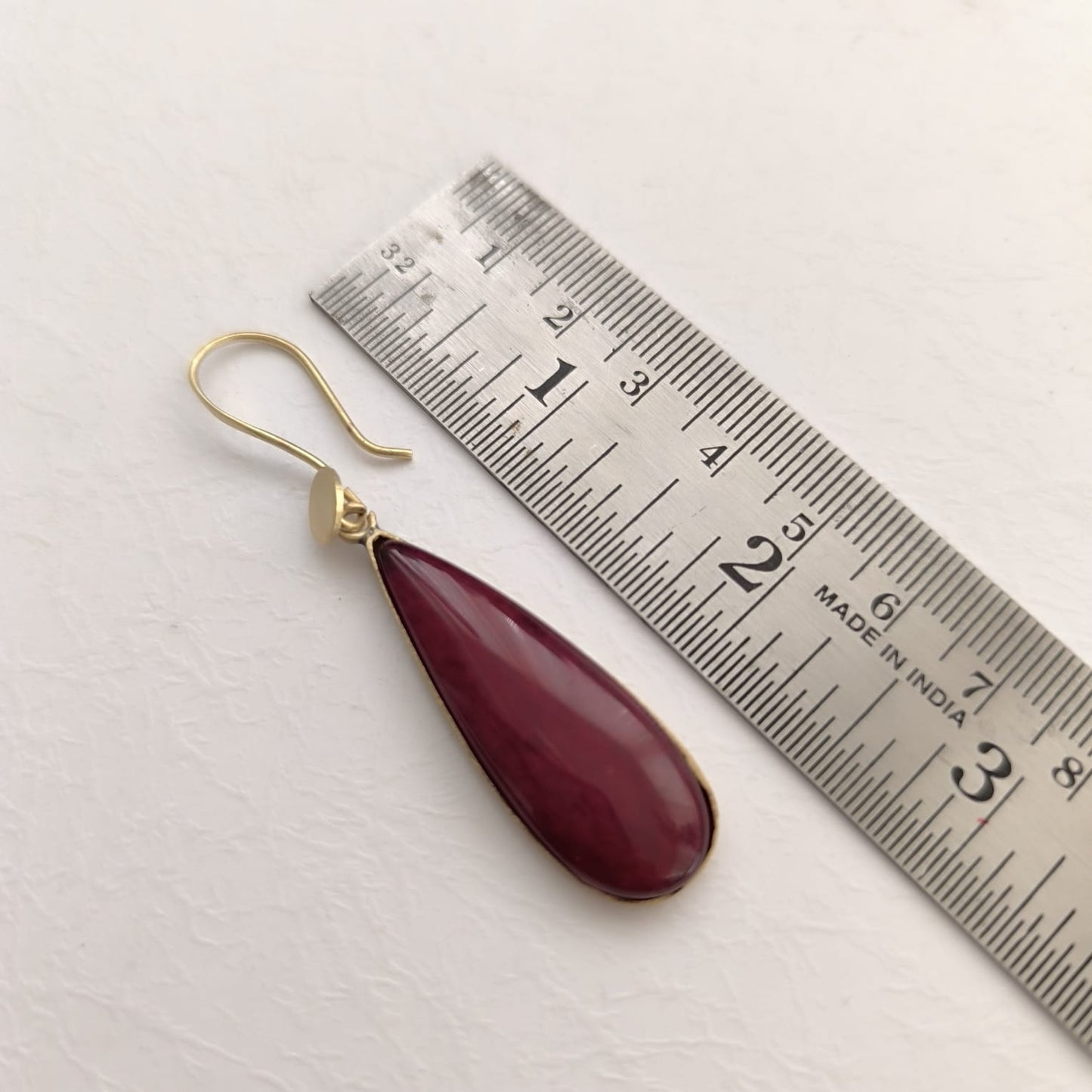 Velvet Flame: Ruby Red Stone Brass Earring
