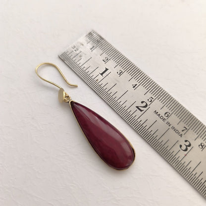 Velvet Flame: Ruby Red Stone Brass Earring