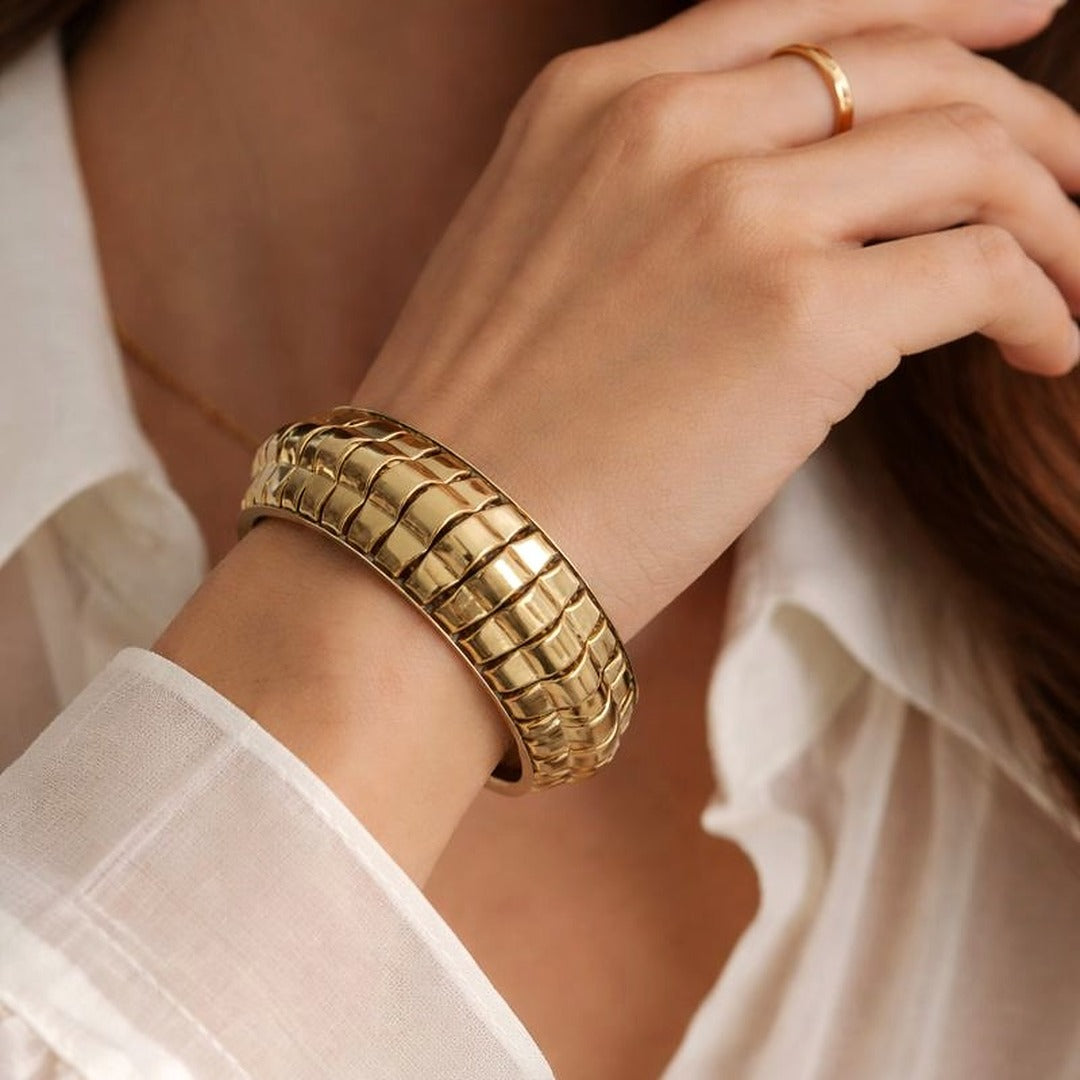 Swara: Gold Toned Brass Kada Bangle