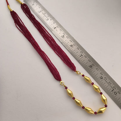 Ananda: Red Bead Layered Dholki Bead Necklace