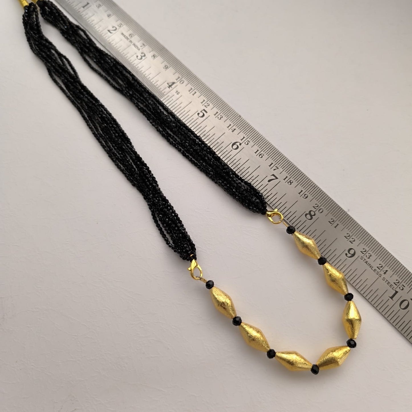 Ananda: Black Bead Layered Dholki Bead Necklace