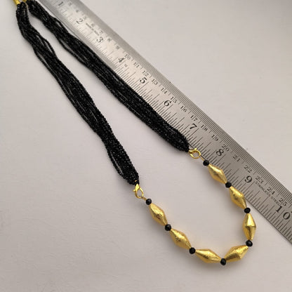 Ananda: Black Bead Layered Dholki Bead Necklace