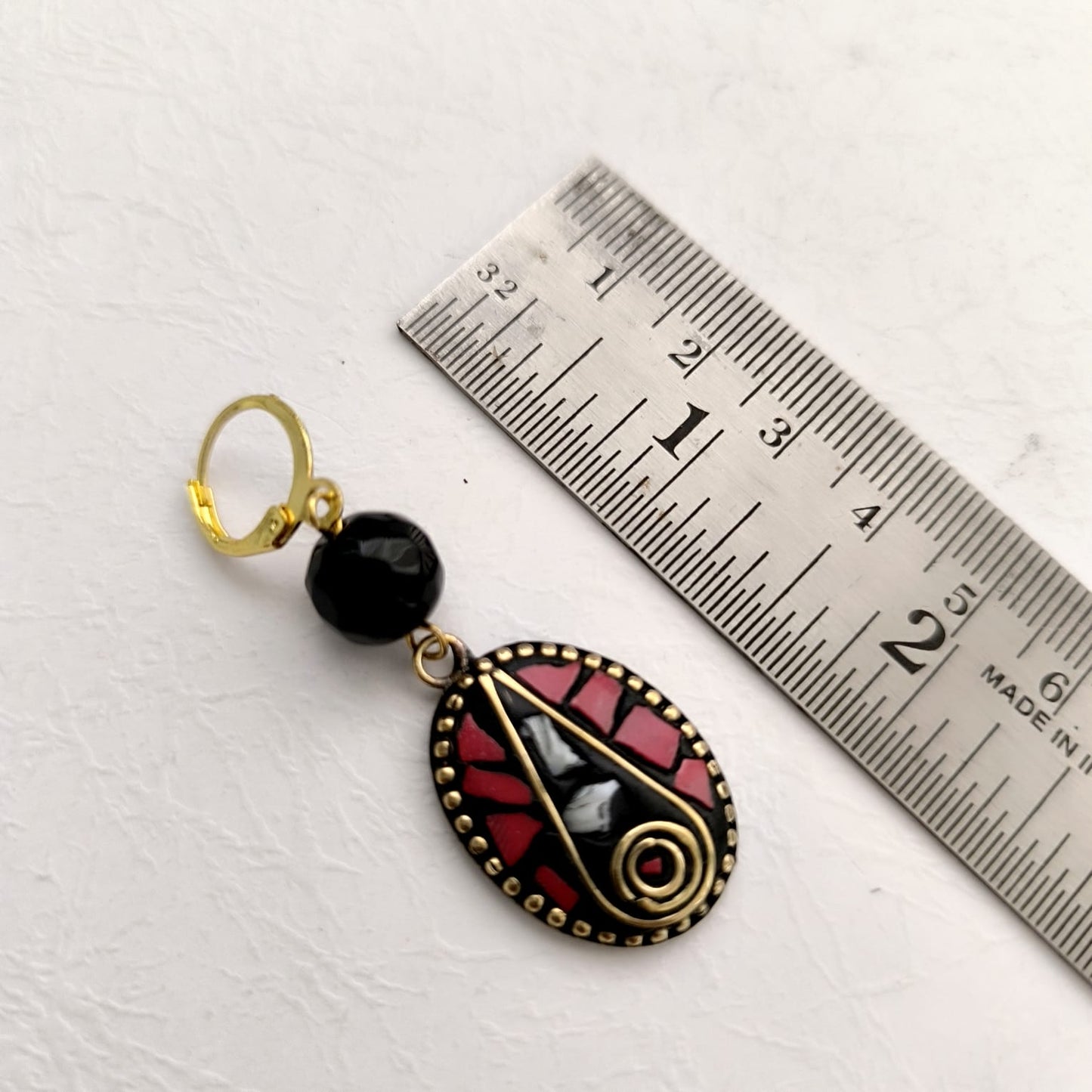 Mosaic Splendor: Oval Tibetan Lac Earring