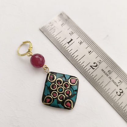 Mosaic Splendor: Square Tibetan Lac Earring