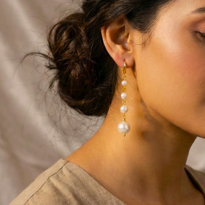 Dewdrop Cascade: Handcrafted Gold Toned Pearl Earring