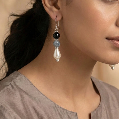 Valentina: Handcrafted Earring With Black and Grey Beads and Pearls