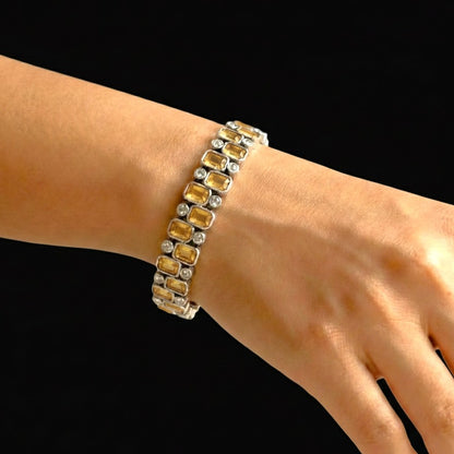 Signature Grid Set: Yellow and White Stone Bracelet and Earring