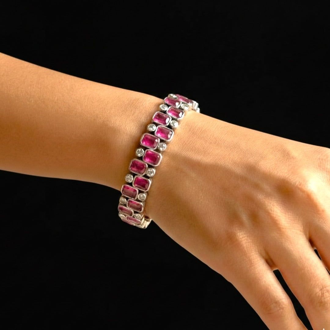 Signature Grid Set: Majenta and White Stone Bracelet and Earring Set
