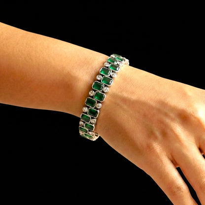 Signature Grid Set: Green and White Sone Bracelet and Earring Set