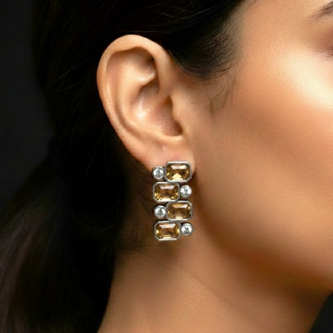 Signature Grid Set: Yellow and White Stone Bracelet and Earring